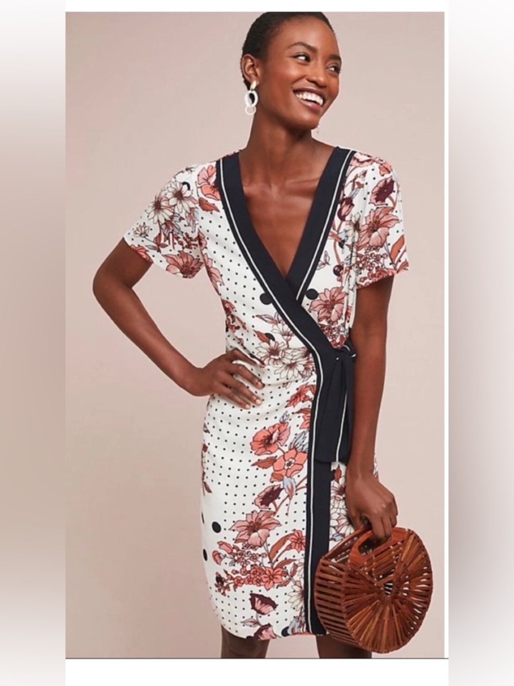 Maeve by Anthropologie Midi Dress Floral & Polka Dot Wrap